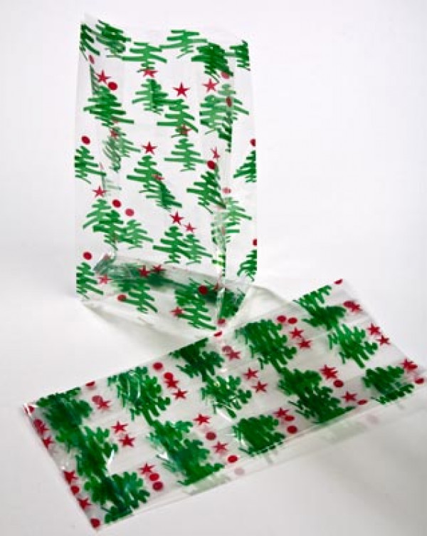 Bedruckte Beutel Weihnachtsbäume 12,7x7,6x29,2cm mit Seitenfalten (100 Stück) [G5CTR]