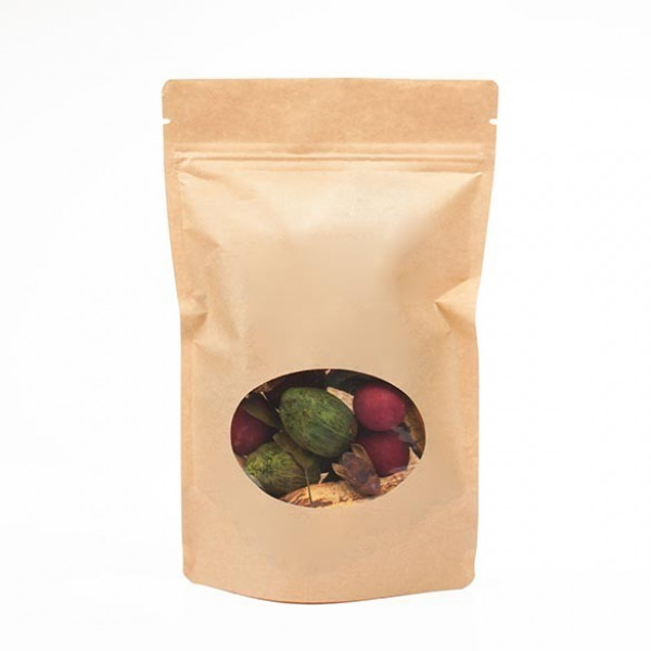 Kraft Zipper Pouch Gusset Bags Oval Window 22.9 x 12.1 x 34.3cm (3310ml) (100 Pieces) [ZBGO6K]