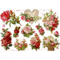 Vintage-Glanzbilder, Blatt 16,5x23,5 cm, Rosen, 3Bl. [HOB-19330]