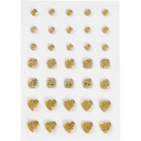 Strasssteine, Größe 6+8+10 mm, Gold, rund, quadratisch, herzförmig, 35Stck. [HOB-24378]