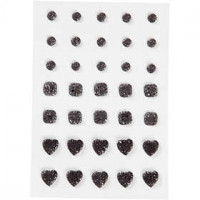 Strasssteine, Größe 6+8+10 mm, Schwarz, rund, quadratisch, herzförmig, 35Stck. [HOB-24379]