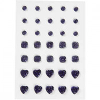 Strasssteine, Größe 6+8+10 mm, Blau, rund, quadratisch, herzförmig, 35Stck. [HOB-24380]