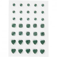 Strasssteine, Größe 6+8+10 mm, Grün, rund, quadratisch, herzförmig, 35Stck. [HOB-24381]