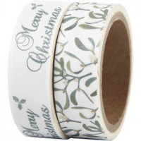 Washi Tape, B 15 mm, , Mistelzweige und Frohe Weihnachten, 2x5m [HOB-24763]