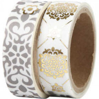 Washi Tape, B 15 mm, , Fliesen und Blumen - Glanzfolie, 2x4m [HOB-24768]