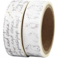 Washi Tape, B 15 mm, , Text und Kaninchen, 2x5m [HOB-24769]