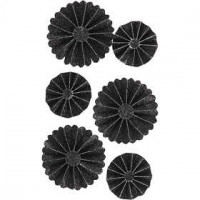Papier-Rosetten, D: 35+50 mm, Schwarz mit Glitter, 6Stck. [HOB-24787]