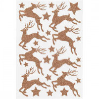 Glitzer-Sticker, Blatt 12x18,5 cm, Kupfer, Hirsche, 1Bl. [HOB-27003]