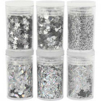 Glitter- und Pailletten-Sortiment, Silber, 6x5g [HOB-28467]