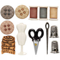 Figuren-Knöpfe, B 2-19 mm, H 15-42 mm, Rund um's Nähen, 12Stck. [HOB-40321]