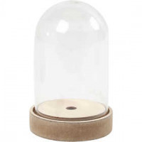 Plastikglas-Glocke auf Holzfuß, H 12,5 cm, D: 8 cm, 1Pck. [HOB-52161]