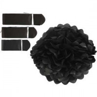 Seidenpapier-Pompons, Schwarz, D: 20+24+30 cm,  16 g, 3Stck. [HOB-590002]