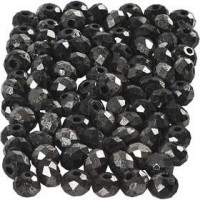 Glasschliffperlen, Größe 3x4 mm, Lochgröße 0,8 mm, Schwarz metallic, 100Stck. [HOB-61680]