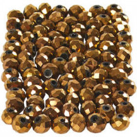 Glasschliffperlen, Größe 3x4 mm, Lochgröße 0,8 mm, Bronze metallic, 100Stck. [HOB-61691]