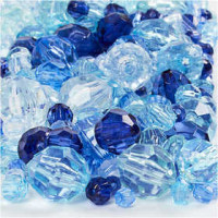 Facettenperlen-Mix, Größe 4-12 mm, Lochgröße 1-2,5 mm, Blautöne, 250g, ca. 860 Stck [HOB-61882]