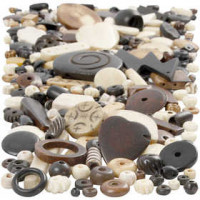 Knochenperlen-Mix, Größe 5-30 mm, Lochgröße 1-2 mm, 300g [HOB-68421]