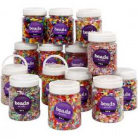 Kunststoffperlen, Größe 6-15 mm, Lochgröße 1,5-6 mm, Sortierte Farben, 16x700ml [HOB-99855]