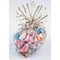 Bedruckte Beutel Streifen Gold 12,5x8x29 cm mit Seitenfalten (100 Stück) [G5VSG]