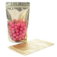 Standbodenbeutel Transparent/Matt Gold 17,1x8,9x28,6cm | 340 Gramm (100 Stück) [ZBGMG4]