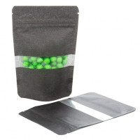 Standbodenbeutel Reispapier Schwarz 10,2x6x15,2cm | 57 Gramm mit Fenster (100 Stück) [ZBGR2B]