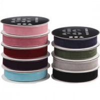 Samtband - Sortiment, B 15 mm, Sortierte Farben, 9x4m [HOB-51320]
