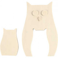 2in1 - Holzfigur, Eulen, H 6+11,5 cm, B 3,8+7,5 cm, Sperrholz, 1Set, Tiefe 1,2 cm [HOB-56151]