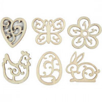 Holzdekorationen, D: 40 mm, Stärke: 3 mm, Oster-Motive, 24sort. [HOB-56232]