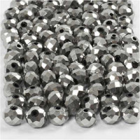 Glasschliffperlen, Größe 5x6 mm, Lochgröße 1 mm, Grau metallic, 100Stck. [HOB-61684]