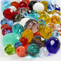 Glasschliffperlen - Mix, Größe 3-15 mm, Lochgröße 0,5-1,5 mm, Sortierte Farben, 400g, ca. 1030 Stck [HOB-69870]