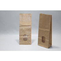 Blockbodenbeutel Kraft Braun 10,5x6,5x27,5cm 70 g/m² gefüttert mit 30My OPP Folien/Fenster | 500 Gramm (100 Stück) [PAB1015]