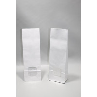 Blockbodenbeutel Kraft Weiß 10,5x6,5x33cm 80 g/m² gefüttert mit 30My OPP Folien/Fenster | 1kg (100 Stück) [PAB1013]
