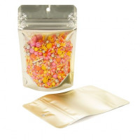 Standbodenbeutel Transparent/Matt Gold 10,2x6x15,2cm | 57 Gramm (100 Stück) [ZBGMG2]