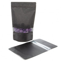 Standbodenbeutel Reispapier Schwarz 17,1x8,9x28,6cm | 340 Gramm mit Fenster (100 Stück) [ZBGR4B]
