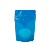 Standbodenbeutel Blau 10,2x6x15,2cm | 57 Gramm mit ovalem Fenster (100 Stück) [ZBGO2BL]