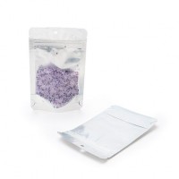 Standbodenbeutel Transparent/Silber 9,5x5,5x15,5cm | 57 Gramm mit rundes aufhängeloch (100 Stück) [ZBGS35H]