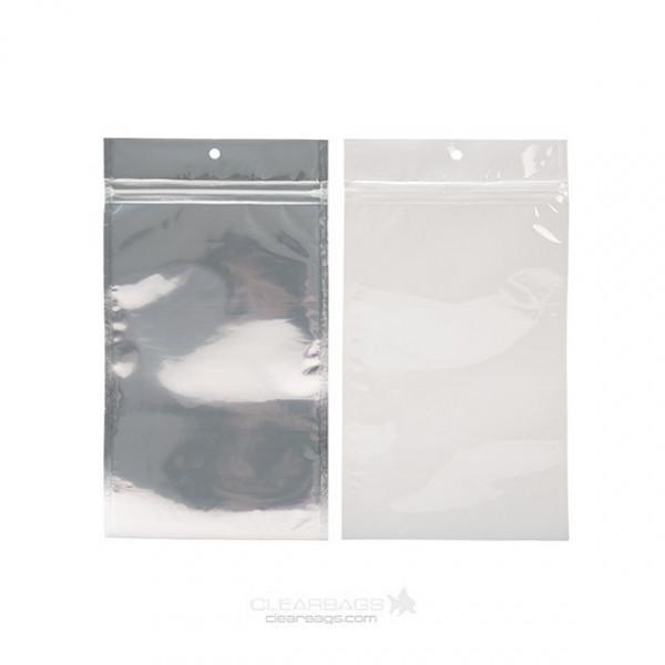 White Backed Metallized Hanging Zipper Barrier Bags 10.2 x 16.5 cm (100 Pieces) [HZBB5CW]