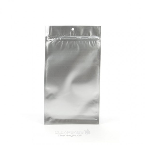 Silver Metallized Hanging Zipper Barrier Bags 10.2 x 16.5 cm (100 Pieces) [HZBB5MS]